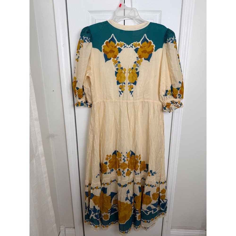 FARM Rio Anthropologie Floral Midi Dress XL Button Front Puff Sleeve Viscose - Picture 13 of 14